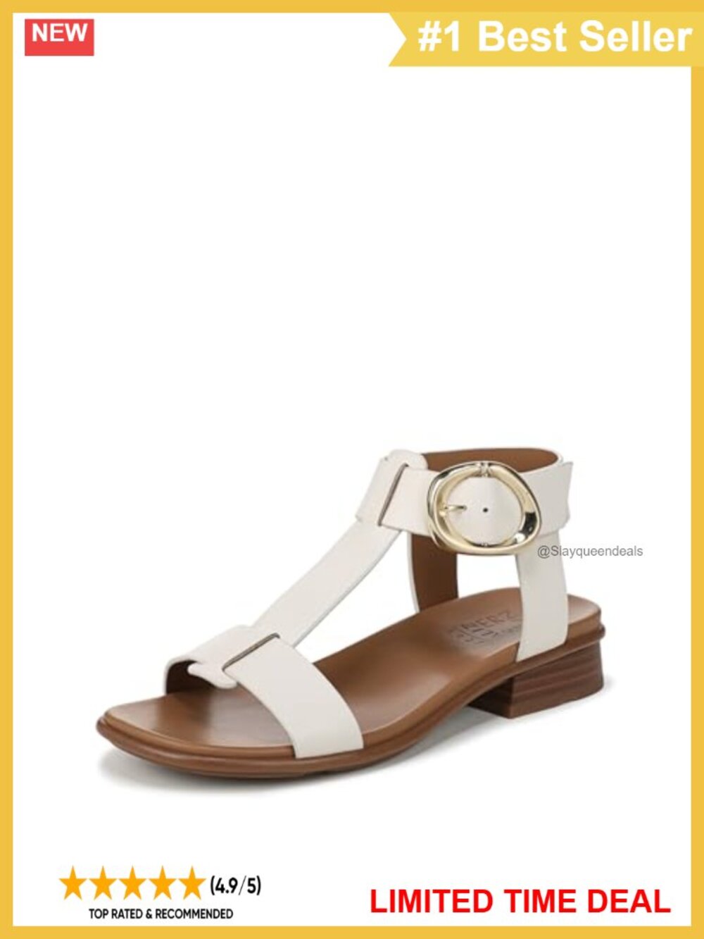 Brandy T-Strap Buckled Flat Sandal with Block Heel and Open Toe